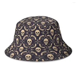 Berets Halloween esqueleto horror balde chapéu para mulheres homens estudantes dobrável bob pescador chapéus panamá boné streetwear