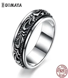 GOMAYA 925 Sterling Silver Rings Rotate Carving Flower Gothic Vintage Rock Punk Cocktail for Men and Women Wedding Fine Jewelry 203329233