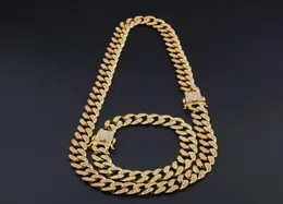 13mm Miami Cuban Link Chain Gold Silver Necklace Armband Set Iced Out Crystal Rhinestone Bling Hip Hop for Men8205328