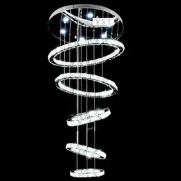 5 Pierścień Kręgu Nowoczesne minimalistyczne penthouse podłogowe salon LED K9 Crystal żyrandole kreatywne willa długie okrągłe schody Ligh227a