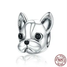 Echte 925 Sterling Silber Charms Perle für europäische Armbänder Bulldogge Hund Perlen passen Charm Armband DIY Tierschmuck Accessories311e