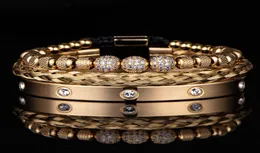 3st Luxury Micro Pave CZ Round Beads Royal Charm Men Link Armband Rostfritt stål Kristaller Bangles Par Handgjorda smycken Gift1106384