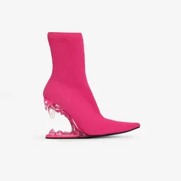 Bot Deri 2024 Lady Clothmartin Özel şekilli tıknaz dişler yüksek topuklu ayakkabılar, kumaş kadınlar yarım ayak bileği patik yağma ayak parmakları sivri ayak düğün ayakkabıları siz