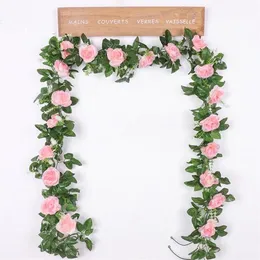 Dekoracyjne kwiaty wieńce jedwabne sztuczna róża sztuczne rośliny liście girlandy romantyczne domowe domowe dekorację winorośl do Wal199x