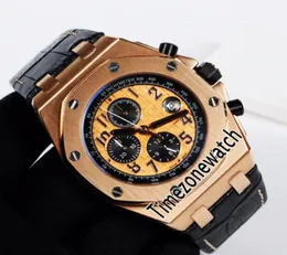 45MM Royal 26470OR RoseGold Автоматические мужские часы с золотым текстурным циферблатом, черная кожаная внутренняя часть с белой линией, без хронографа Timezonewatch3188797