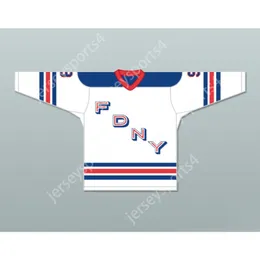 Benutzerdefiniertes FDNY BRAVEST 9 WEISSES HOCKEY-JERSEY-DESIGN 2 NEU oben genäht S-M-L-XL-XXL-3XL-4XL-5XL-6XL