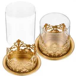 Portacandele 2 pezzi Vasi Candeliere Ornamenti trasparenti Supporto da tavolo in ferro con manica cilindrica
