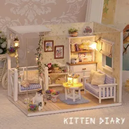 Architektur/DIY Haus Kätzchen Mini Puppenhaus Mini Modellbausatz Zusammengebautes Haus Home Kit Kreative Zimmer Schlafzimmer Dekoration mit Möbeln DIY HA 231212