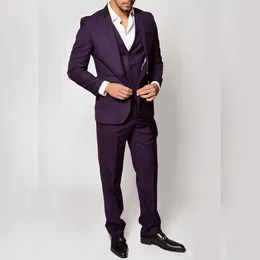 Herrdräkter stevditg smart casual pruple 3 stycke jacka byxor Vest Slim Fit Single Breasted Notch Lapel Formal Business Costume