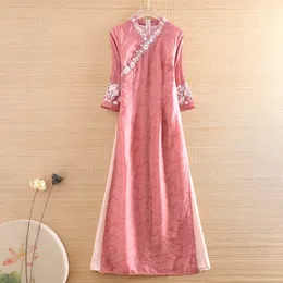 Etniska kläder highend vår sommar kvinnor klänning retro elegant broderi 34 ärm aline lady party hanfu sxxl y231212