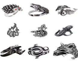 12pcs Band Ring Set For Women Girls Animals Fashion Men Jewelry Vintage Ancient Silver Punk Gothic Adjustable Rings Bulk8617393