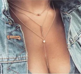 Whole Fashion Geometry Charms Crystal 3 Layers Gold Sliver Color Pick Chain Necklace Women Jewelry x793753454