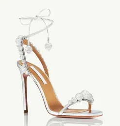 Lüks Tasarımcı Aşk Bağlantı Sandal Ayakkabı Aquazzurs Açık Ayak Toe Slingback Kadın Kristal Leke Partisi Gelinlik Glitter Lady High Topuklu EU35-43 Orijinal Kutu