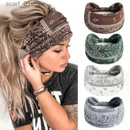 Headwear Hair Accessories Boho Knot Tuans Yoga Elastic Head Wr Women Headband Wide Haiands Headwear Floral Bandanas Fashion Hair Band AccessoriesL231214