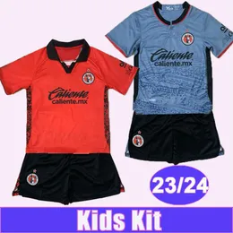 23 24 Club Tijuana Kids Kit Futebol Jerseys D. BARBOSA CASTANEDA CAVALLINI RODRIGUEZ MARTINEZ PARRA Home Vermelho Away Azul Camisas de Futebol