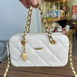 Borsa per trucco 23K Borsa a tracolla da donna 20 cm Pelle con diamanti Plaid oro Fibbia hardware Borsa di lusso Borse a tracolla Doppio scomparto Porta carte Sacoche per cellulare