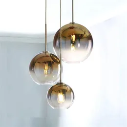 Nordische LED -Pendelleuchte leichte Lichtleuchten Goldglas Anhänger Lampball Hanging Lampe Küche Gerichte Esszimmer Leuchte L323d