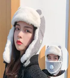 Beanies Beanieskull 모자 귀여운 곰 모자 겨울 겨울 따뜻한 코듀로이 여성을위한 벨벳 모자 두개골 따뜻한 Balaclava 페이스 마스크 스키 스키 Hat3521236