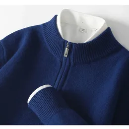Men's Sweater en Sweater Half High Neck Zipper Thickened Bottom Autumn Winter Business Casual Solid Color Knit Cashmere 231214