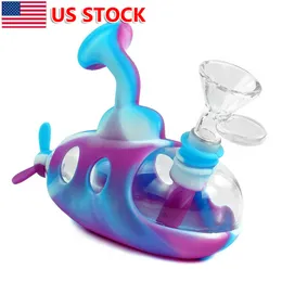 4,9 polegadas para fumar narguilé de vidro + tubo de água submarina de silicone Bong Bubbler + tigela de vidro