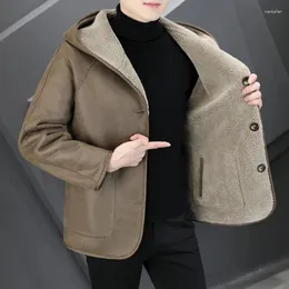 Men's Jackets Autumn And Winter Double-sided Fur Hooded Coat High Quality Gilding Granulated Fleece Thickened Warm Padded