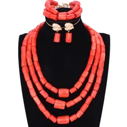 Conjunto de joias de miçangas de coral originais robustas para casamentos nigerianos, laranja ou vermelho, colar feminino africano, noiva, joias de noiva, 258l