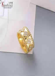 Anelli placcati gioielli Caleidoscopio Anello con diamanti da uomo Anello da uomo con nastro da donna Design in oro di minoranza Senso della moda Semplice trifoglio rosa Jew5452094