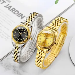 Armbanduhren Paar Quarzuhr für Frauen Männer Diamant Edelstahl Kalender Liebhaber Einfache Freizeit Mode Gold Uhr Armbanduhr Relogio 231214