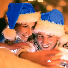 Sombreros de fiesta Paquete de 2 sombreros de Navidad azules Sombreros de Papá Noel para adultos Adolescentes Doble capa y adorno Disfraz de Papá Noel Vestir Fiesta de víspera de años 231214