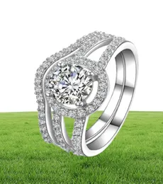 AINUOSHI Anelli di fidanzamento da donna di lusso da 1 carato Set in argento sterling massiccio 925 Halo Bague Set di anelli da sposa di alta qualità per la festa Y201514982