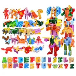 26 Gudi English Letter Alphabet Transformation Robot Dinosaur Deformation Animal Action Figure Lär dig en Z -byggsten Toys Set 231221