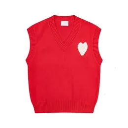 アミスベストニットセーターパリファッションデザイナーamisweater赤いハートプリントスポーツカジュアルメンズアンドウィメンズベーストップアミシャツis73