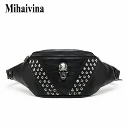 Mihaivina Punk Rivet Skull Men Men Waist Bag Women Black Fanny Pack Leather Chest S女性肩のメッセンジャーバムS 220216314K