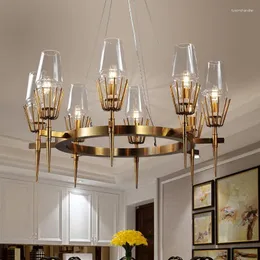 Lâmpadas pendentes todo o cobre pós-moderno minimalista candelabro arte criativa sala de estar jantar quarto modelo de vidro