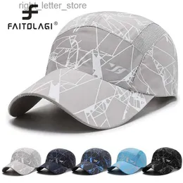 Top kapaklar erkekler hızlı kuru örgü beyzbol şapkası yaz nefes alabilir açık spor güneş kremi güneş vizörleri moda geometrik baskı erkek snapback şapkalar yq231214