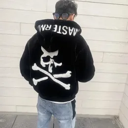 Herrjackor vinter ny öppen ull mink broderad skalle män och kvinnor jackor street punk stil dagliga casual jackor 231214