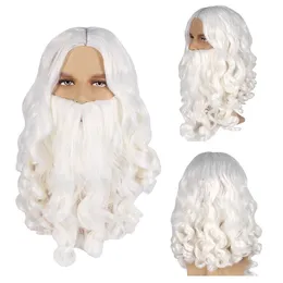 Парик с бородой Санта-Клауса, полный комплект, парик с белой бородой, большая борода, волосы для ролевых игр