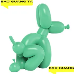 Oggetti decorativi Figurine Bao Guang Ta Art Poo Dog Scpture Resina Artigianale Palloncino astratto Figurine animali Statua Decorazioni per la casa Valen Dhkij