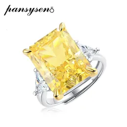 Band Rings PANSYSEN Solid Silver 925 Jewelry Ring 54ct Created Citrine Gemstone Wedding Resizable Couple Wholesale Gift 231212