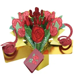 3D открытка с розой 3D всплывающая открытка с блестящими розами на День святого Валентина Creative Gift259d