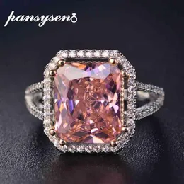 PANSYSEN 100% Solid 925 Silver Rings For Women 10x12mm Pink Spinel Diamond Fine Jewelry Bridal Wedding Engagement Ring278l