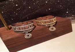 Moda luksusowy projektant Diamonds cyrkonia rzymskie cyfry rzymskie okrągły miedziany pierścień pasmowy dla kobiet dziewczęta otwarte regulowane złote srebrne col5991732