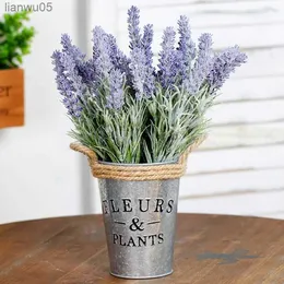 Decorative Flowers Wreaths Artificial Lavender With Iron Bucket Set Length 33CML231213