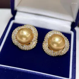 Pendientes colgantes S925 Pendientes de plata Perlas de agua dulce japonesas Bolas doradas redondas de oro grueso