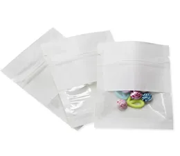 300 pçs / lote Kraft papel ziplock pacote saco com janela clara festa mini artesanato bolsas de armazenamento reclosable lanche nozes zíper sacos h4117547