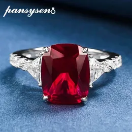 Pierścienie zespołowe Pansysen Vintage Solid 925 Srebrna biżuteria 8x10 mm Ruby Ceststone Pierścień Wedding Romantyczny prezent Hurtowa 231212