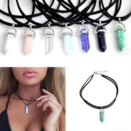 Colares pingentes bala hexagonal prisma forma pedra natural cristal chakra pedra pingente colares para mulheres pedra de cristal neckla249n