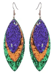 Lampadario pendente a strati oro viola verde glitter orecchini marquise in pelle per le donne regali di gioielli di carnevale Mardi Gras Wholes5452477