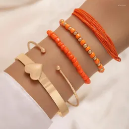 Bracelets de charme Bohemian Style Pulselet de tecido com quatro camadas de abertura de amor e acessórios para mulheres de várias camadas