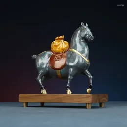 Estatuetas decorativas 20cm colorido cobre latão dinheiro na estátua do cavalo sala de estar decoração mesa presente sorte